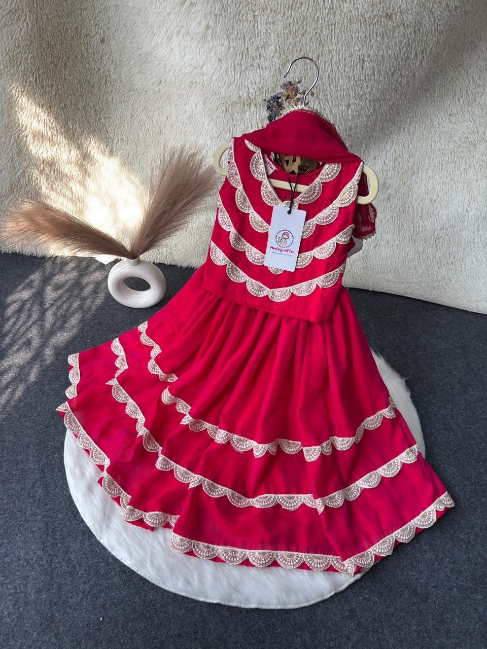 Round lace work lehnga Rani Pink