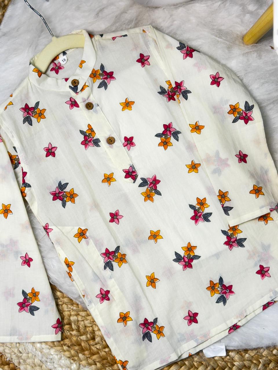 kurta pajama flower print red & orange