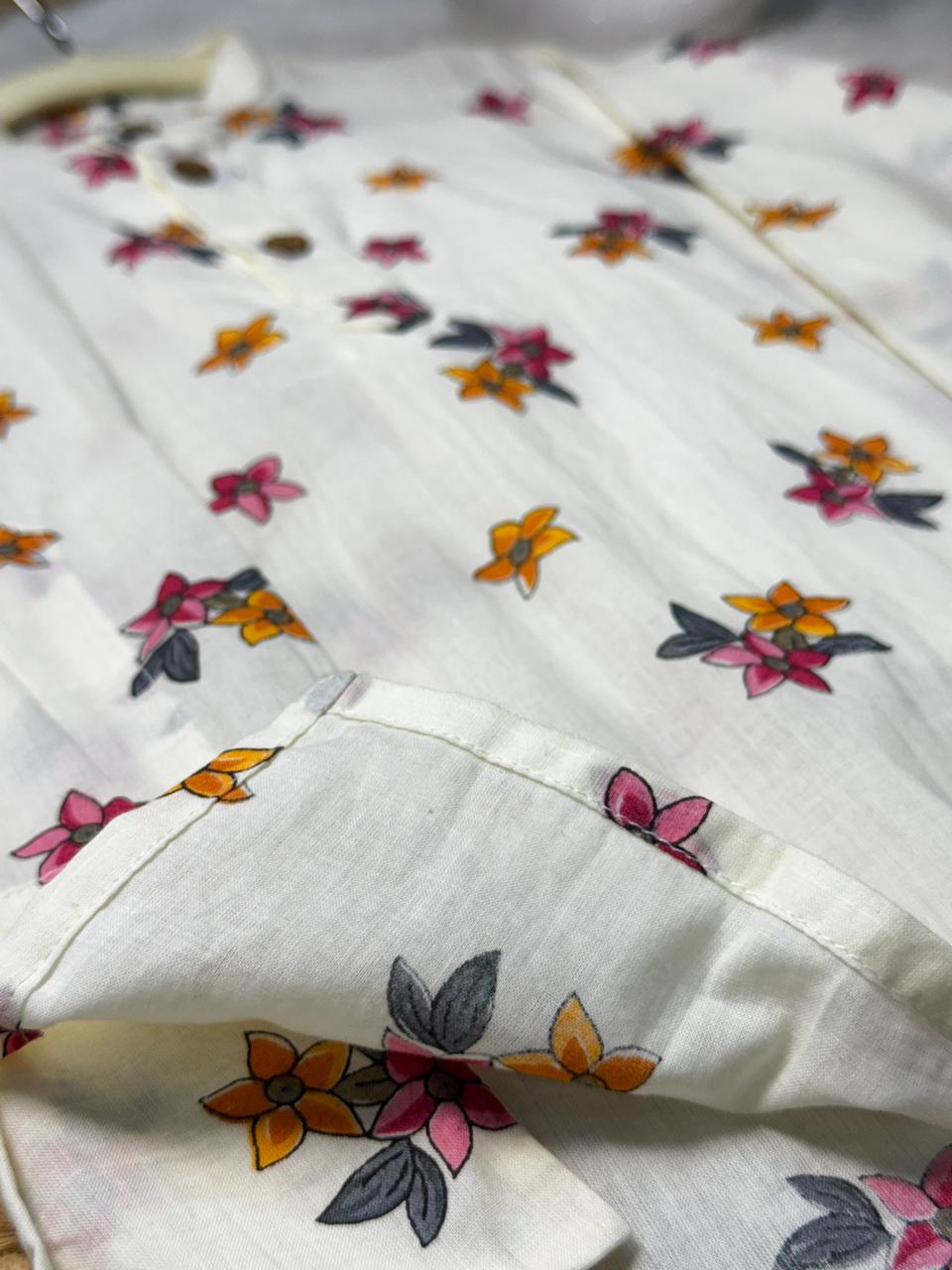 kurta pajama flower print red & orange