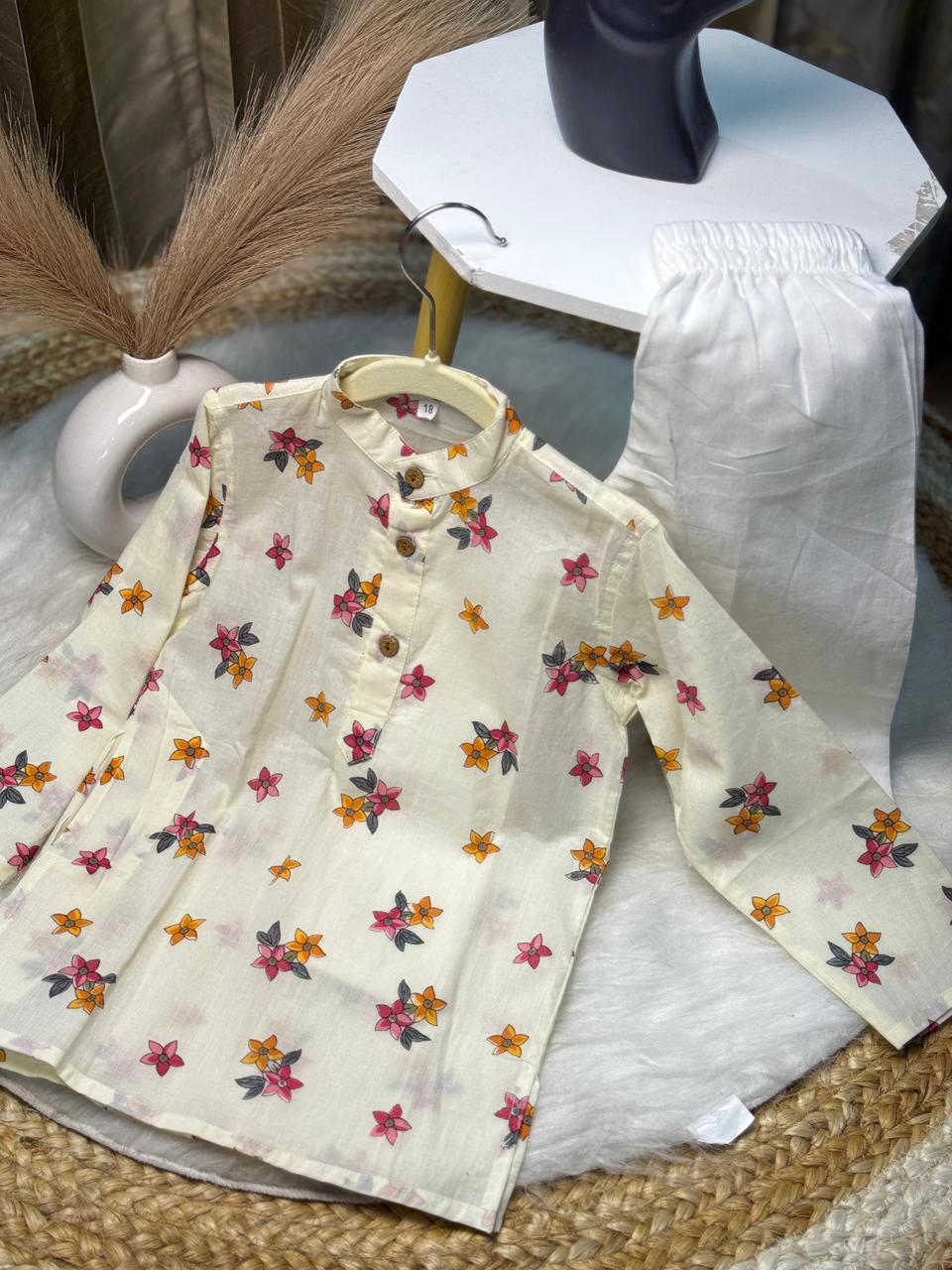 kurta pajama flower print red & orange