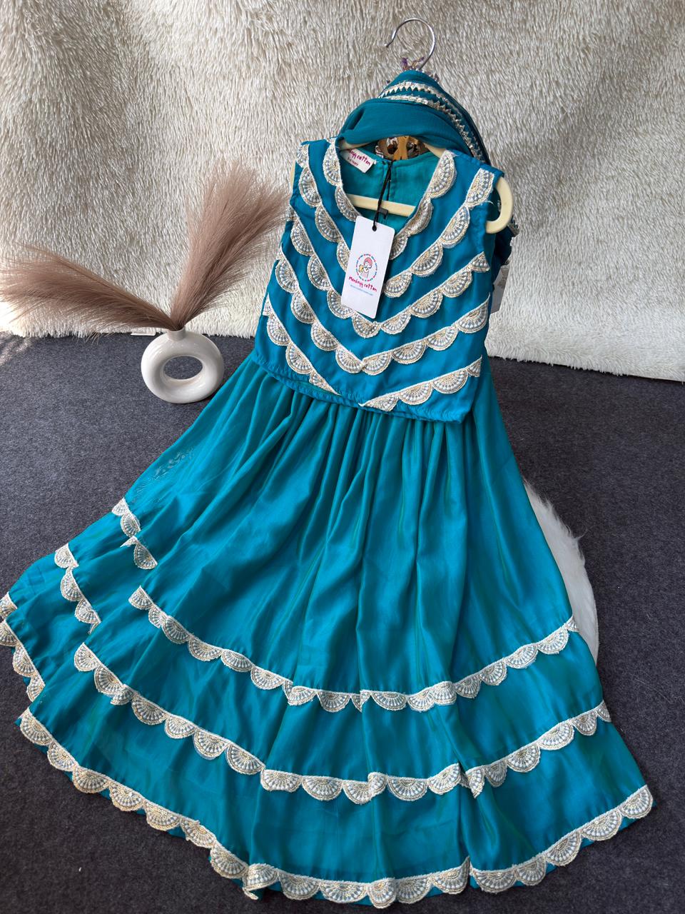 Round lace work lehnga Turquoise blue