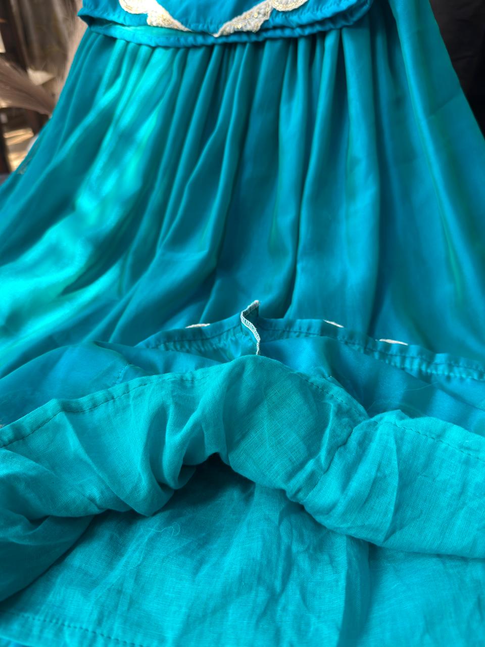 Round lace work lehnga Turquoise blue