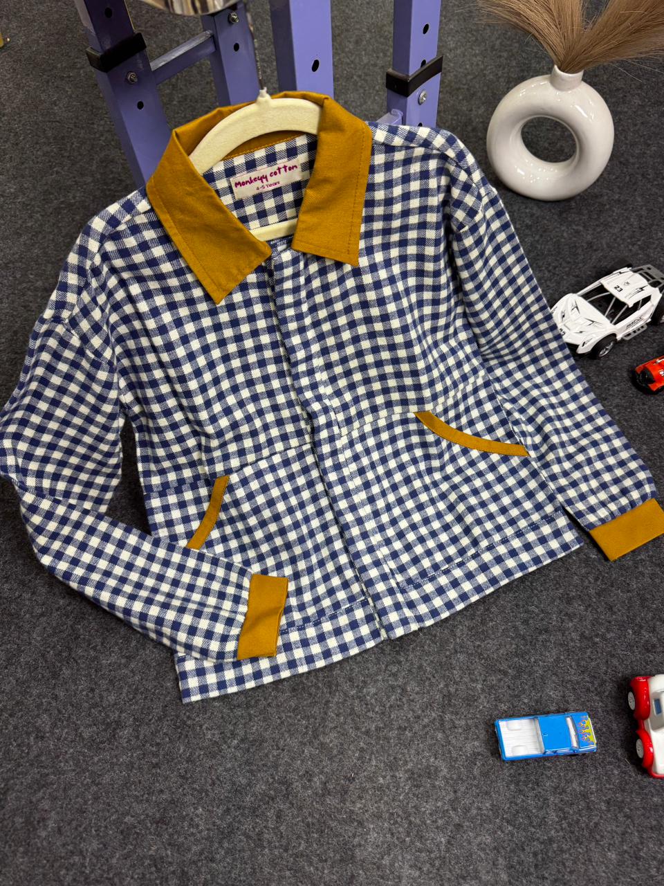 Woven check jacket White & Blue