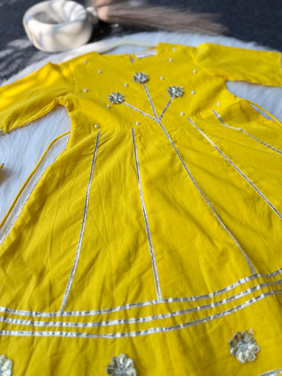 Gota patti full length peplum with pant Yellow