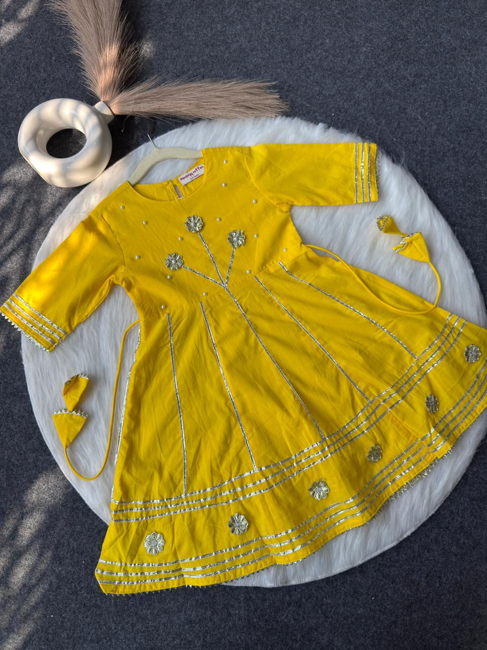 Gota patti full length peplum with pant Yellow