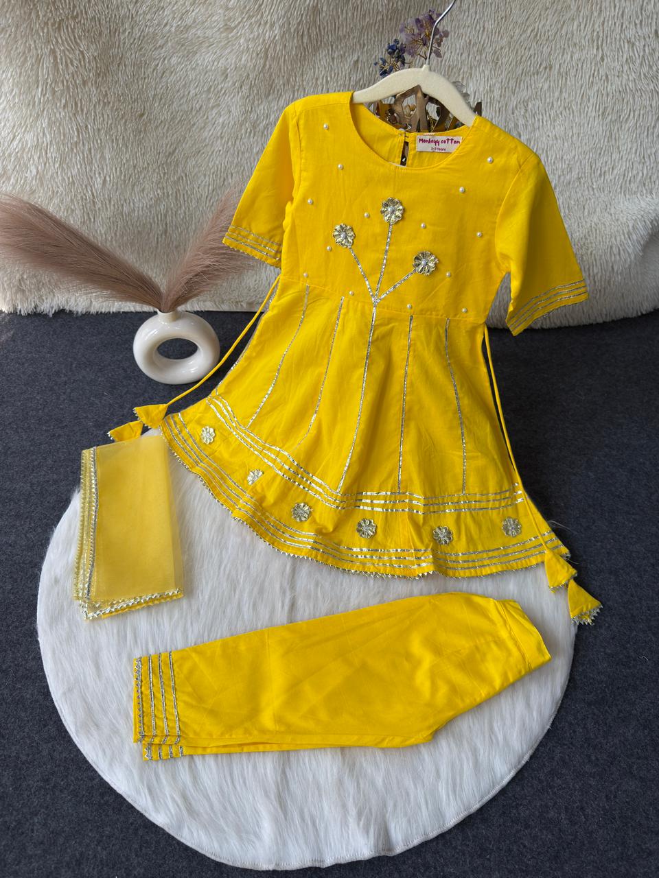 Gota patti full length peplum with pant Yellow