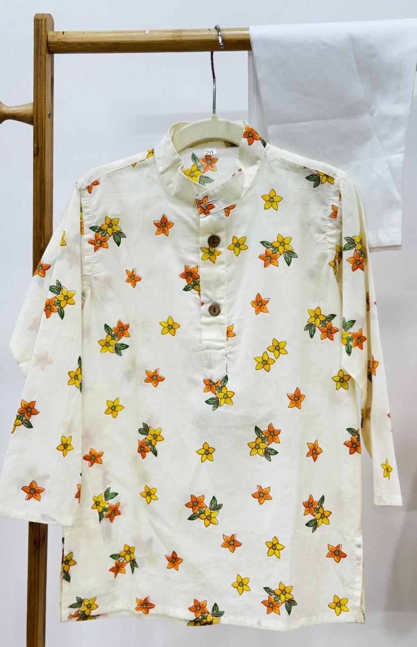 kurta pajama flower print yellow & orange